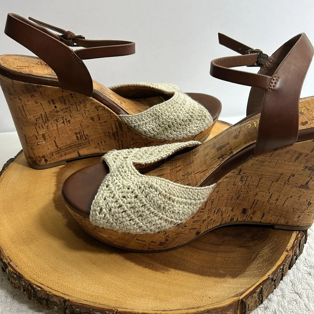 Altar'd State Cream & Brown Cork Wedge Sandals